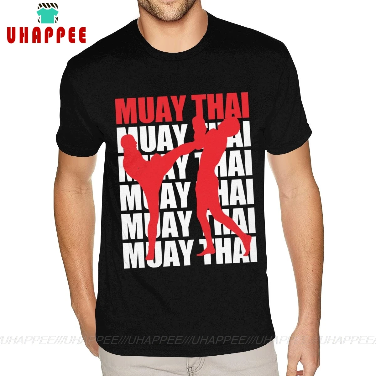 

Short Sleeves Round Neck Cotton Muay Thai Letter Art T Shirt Top TeenBoys S TeeShirt