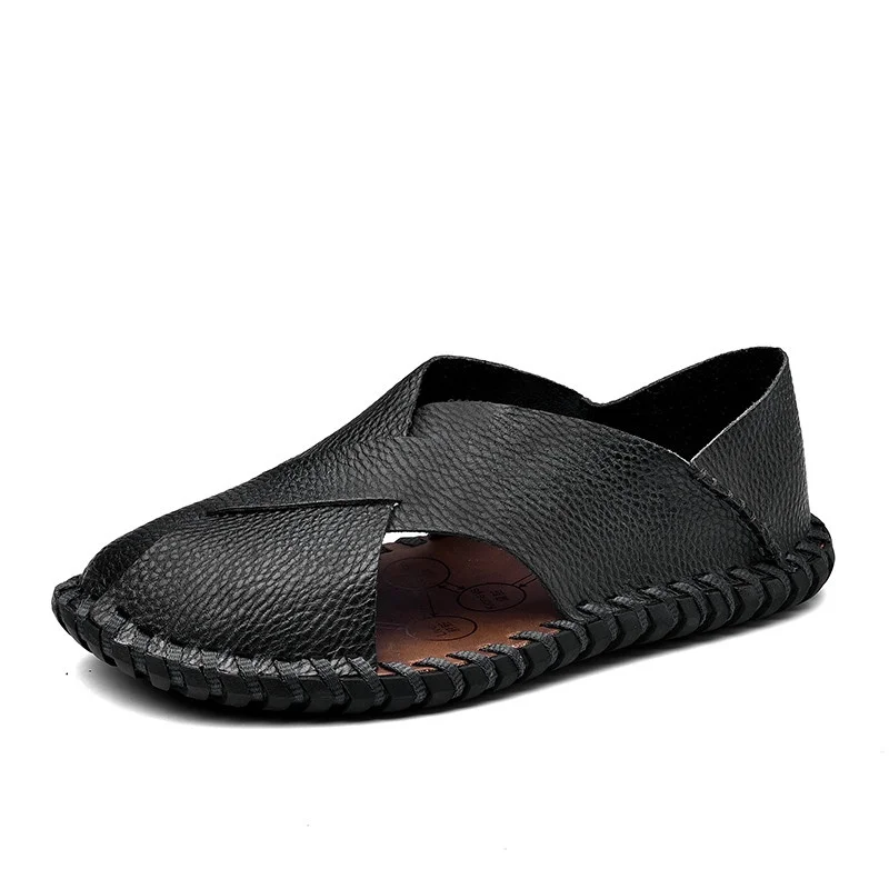

New 2021 Fashion Comfortable Handmade Men Sandals Genuine Leather Soft Summer Men's Shoes Retro Casual Beach Sandals Big Size