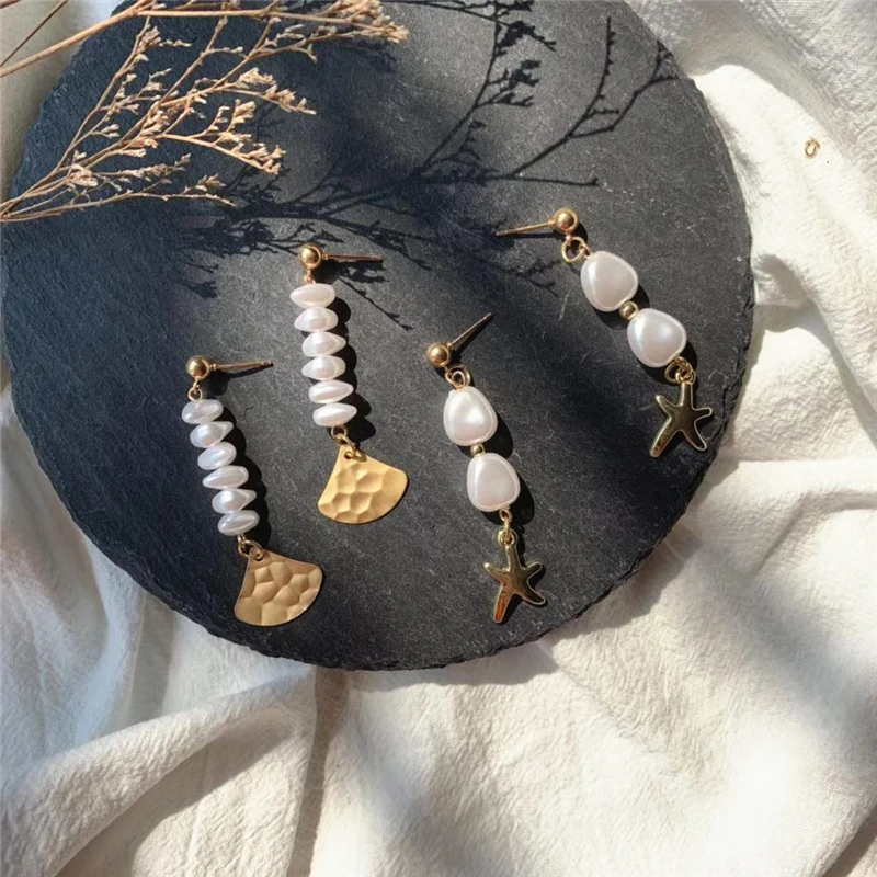 Вивилэйди Модные подвесные серьги для женщин с имитацией жемчуга в стиле барокко, шикарные серьги с покрытием из сплава, подвеска в виде ракушки для женского ювелирного украшения.