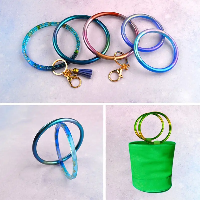 

DIY Crystal Epoxy Mold Bag Zipper Ring Silicone Molds for making exquisite key rings Keychain Bangle Making