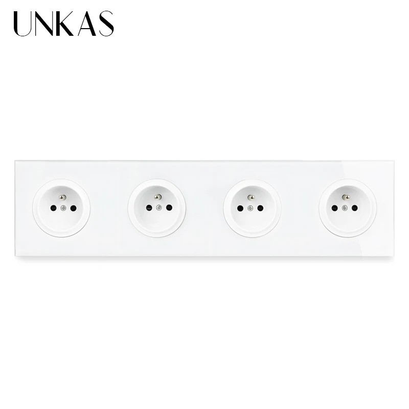 

UNKAS French Standard Wall Power Socket 344MM * 86MM Colourful Black Gold White Tempered Crystal Glass Panel Outlet