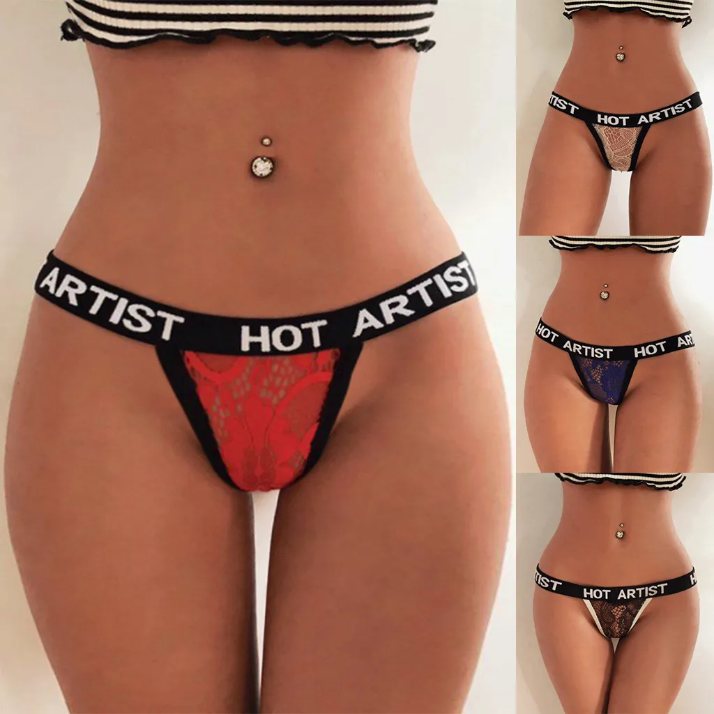 Модное эротическое женское сексуальное нижнее белье с буквенным принтом, кружевное ночное белье, стринги, сетчатые трусы, нижнее белье, трусики, стринги, интимные товары