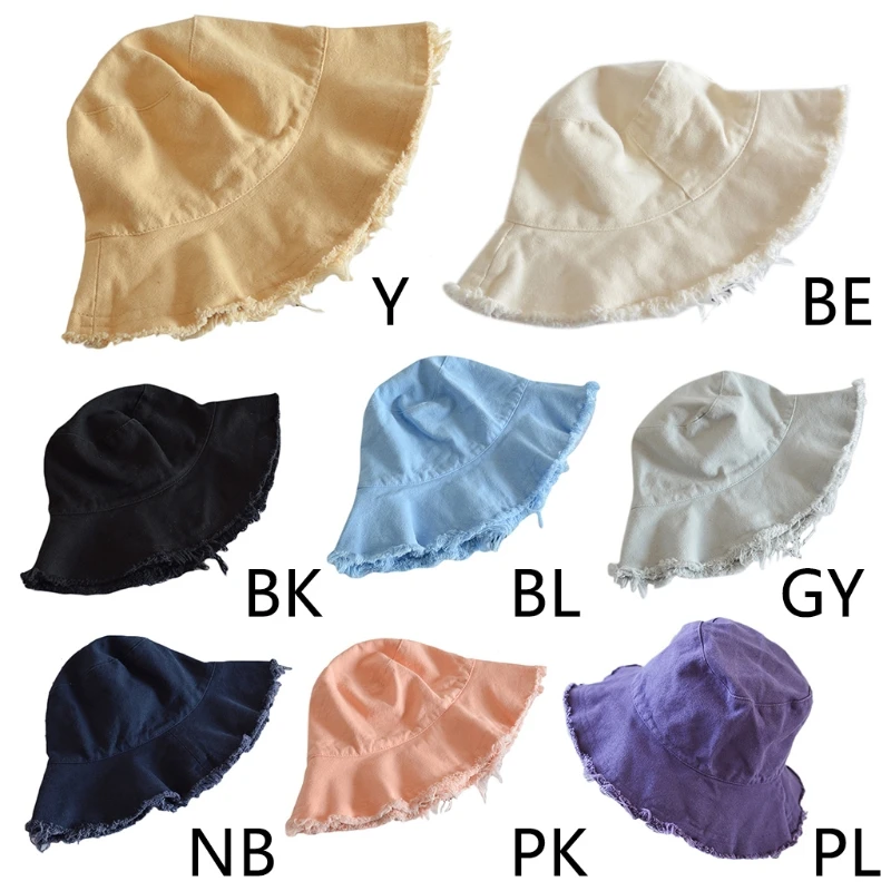 

Vintage Distressed Frayed Washed Bucket Hat Solid Color Foldable Fisherman Cap