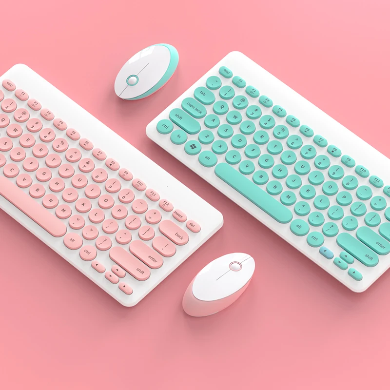 

Portable Wireless Keyboard And Mouse Kit 2.4GHz Wireless USB Mini Pink Keyboard Mouse Combo For Windows Android Keycap Office