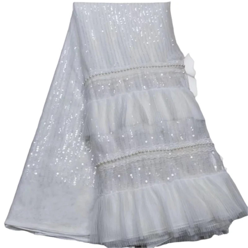 Новинка 2022, белая кружевная ткань с блестками, Женская кружевная ткань высокого качества, свадебная французская Тюлевая кружевная ткань Nigerican We