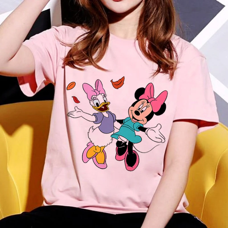 

Disney Women Graphic Printing Fashion Animal Clothing Short Sleeve Cartoon Summer Female Clothes Mickey Mouse And Donald Duck
