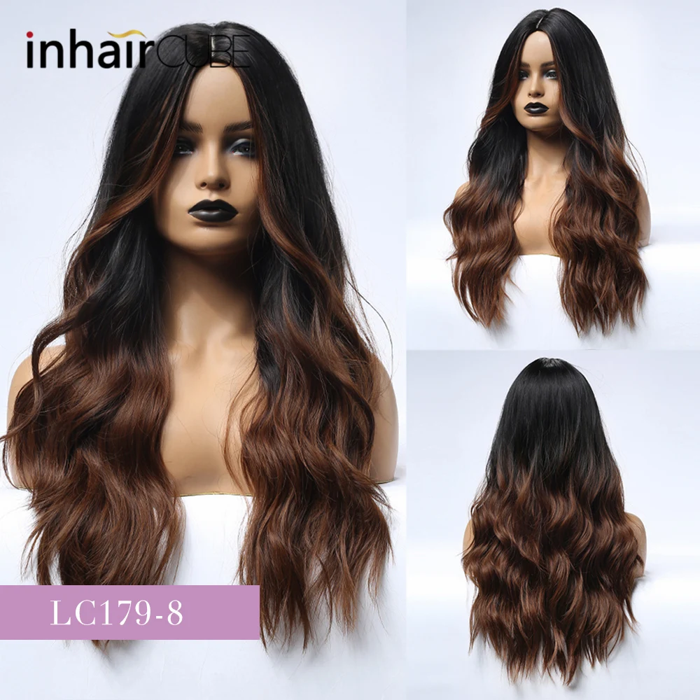 Парик INHAIR CUBE с темными корнями Омбре Синтетические длинные волнистые волосы