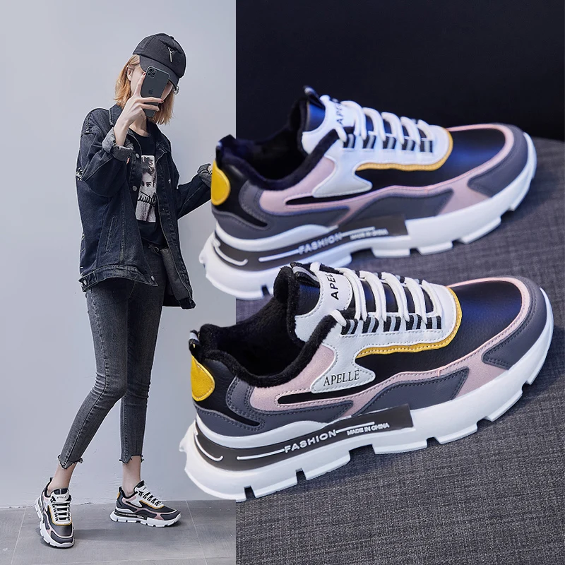 

Женские кроссовки 2022 Высококачественная низкая кожаная Вулканизированная обувь модная повседневная бархатная Нескользящая подходящая ко...