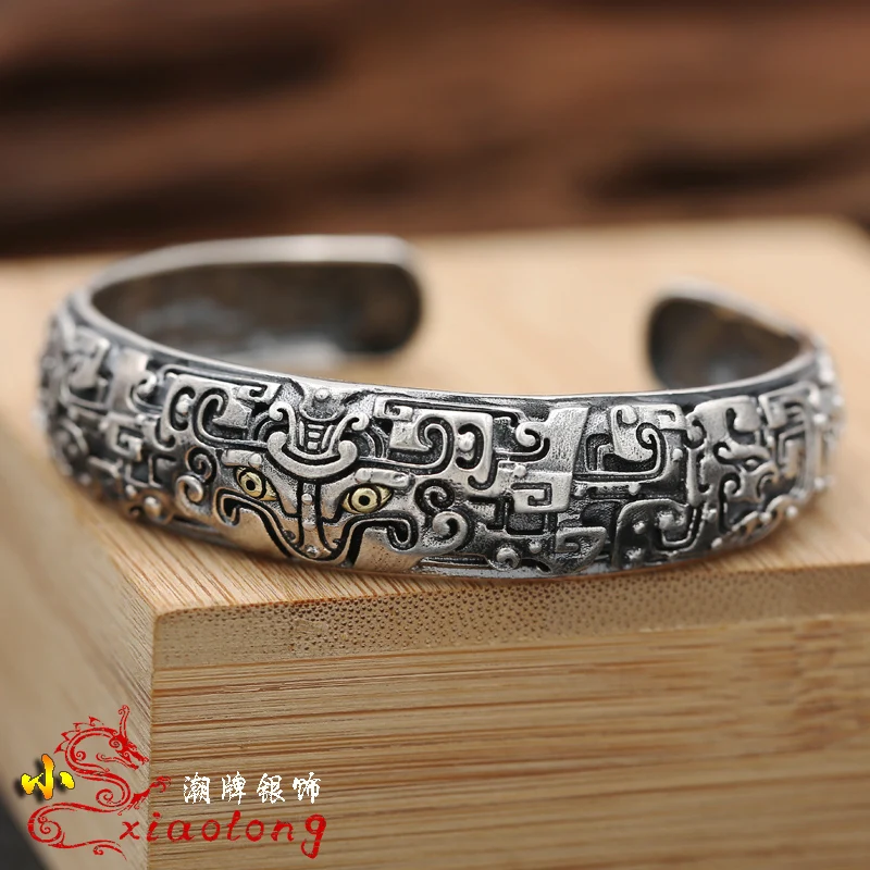 

Серебро S925, винтажная личность, делайте старые тайские серебряные богатства, зверь, глютеновые, открытые регулируемый браслет властные