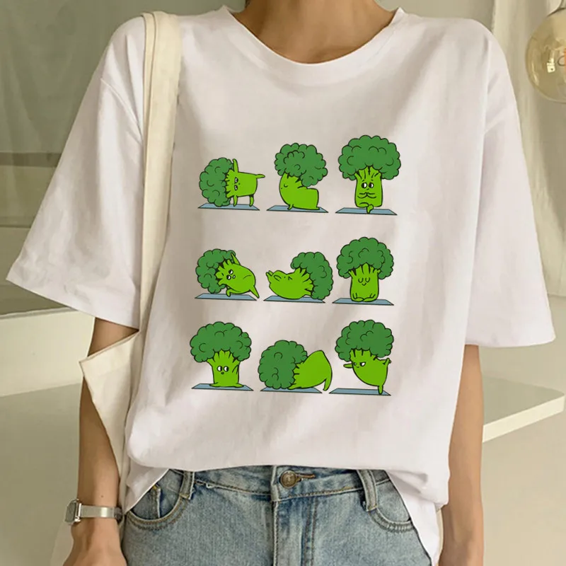 Забавная брокколи футболка женская летняя овощи размера плюс базовые Топы