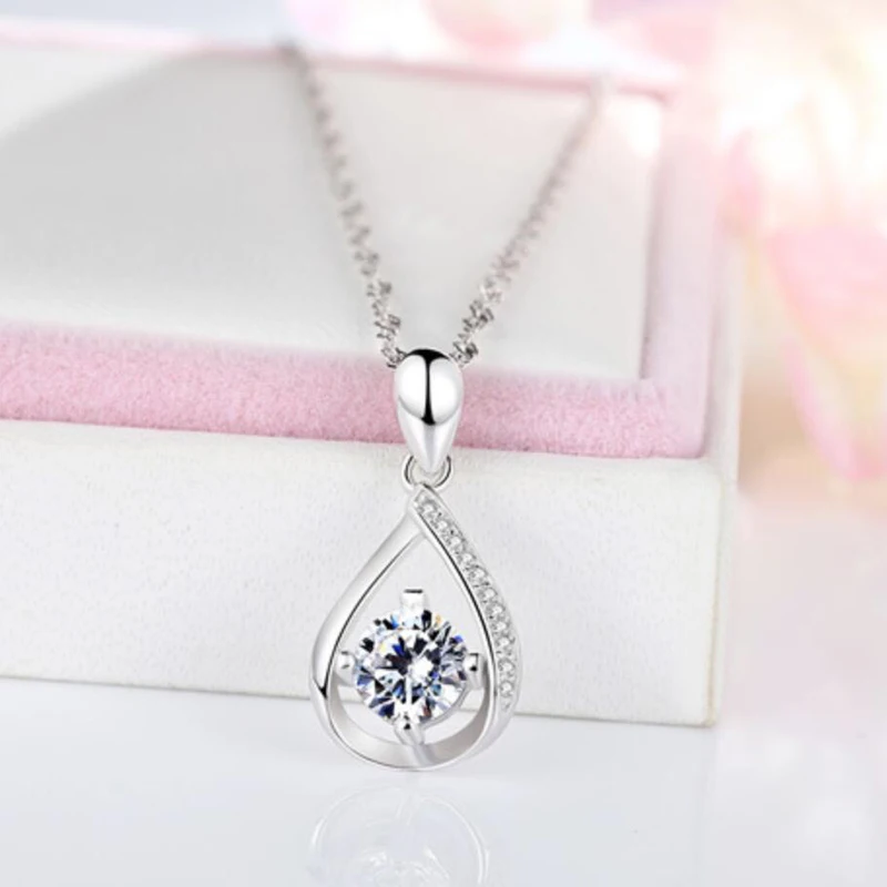 

KOFSAC 2019 Trendy 925 Silver Necklaces For Women Shiny Zircon Classic Water Drop Pendant Necklace Jewelry Female Birthday Gifts