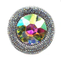 glitter aurora borealis round stone shaped brooch rhinestone pin ab jewelry for women casual business daily official wear dressy