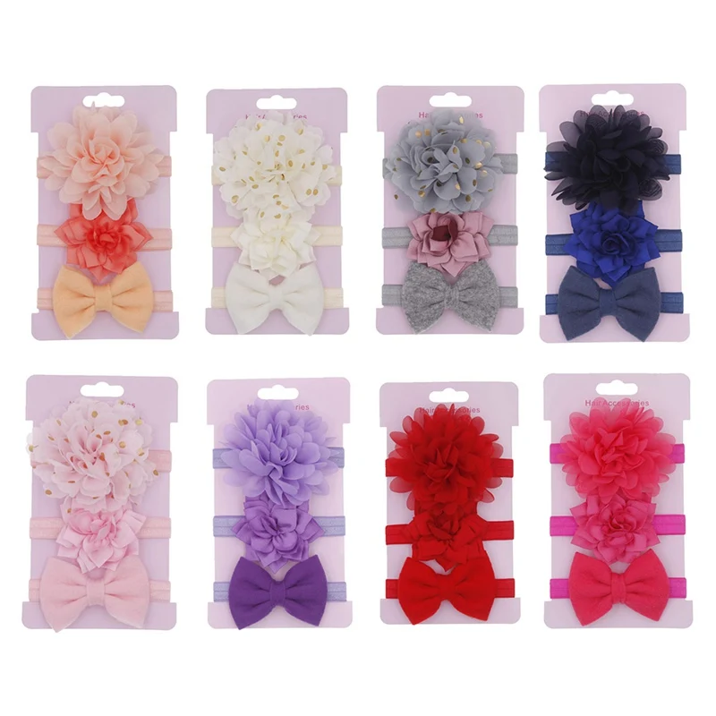 

3Pcs/Set Newborn Baby Headband Flower Bows Lace Hairband Baby Girl Headbands Elastic Hair Band Baby Hair Accessories