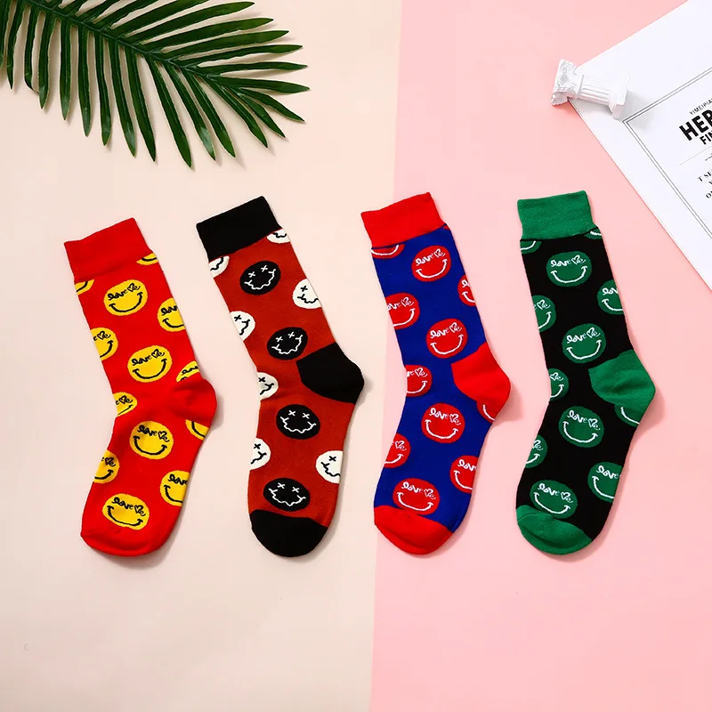 

3 Pairs of Smiley Face Tube Socks Men and Women The Same Style Autumn and Winter New Cotton Stockings Happy Socks Men