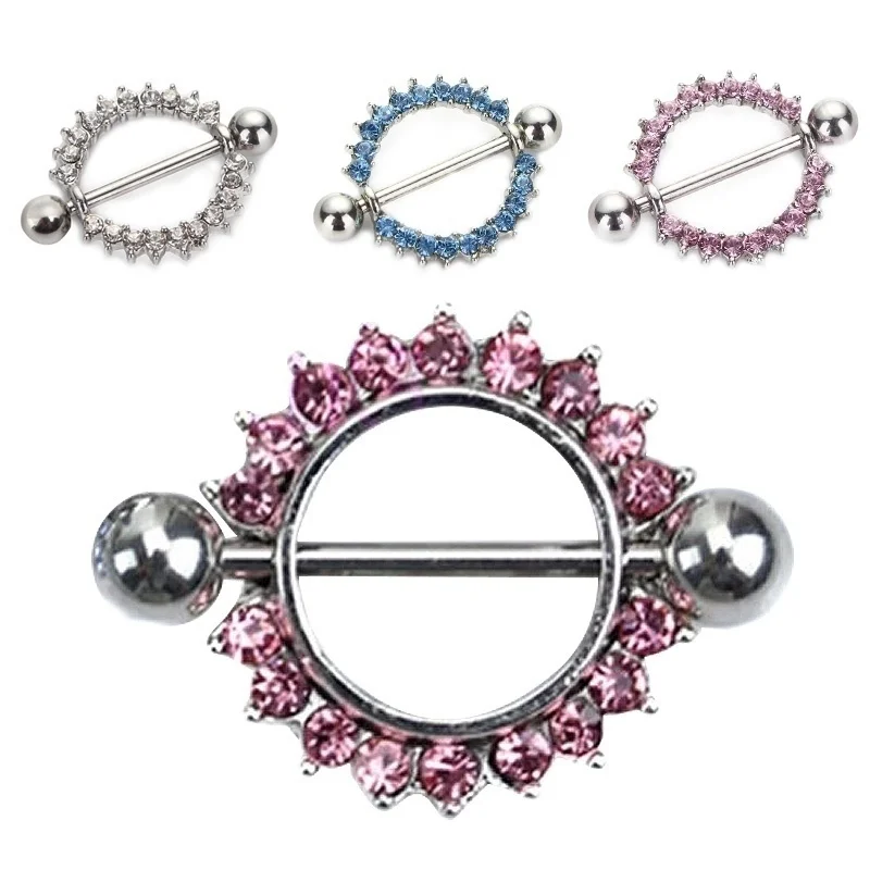 Кольцо стразы из нержавеющей стали для пирсинга сосков с кристаллами | Украшения