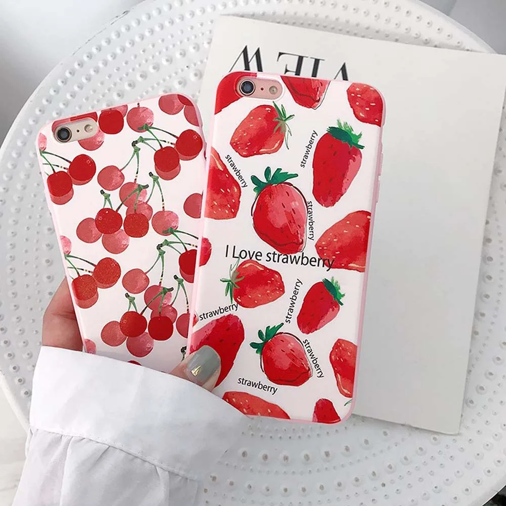 Чехлы с фруктовым принтом клубники для iPhone 7 8 Plus мягкий силиконовый чехол