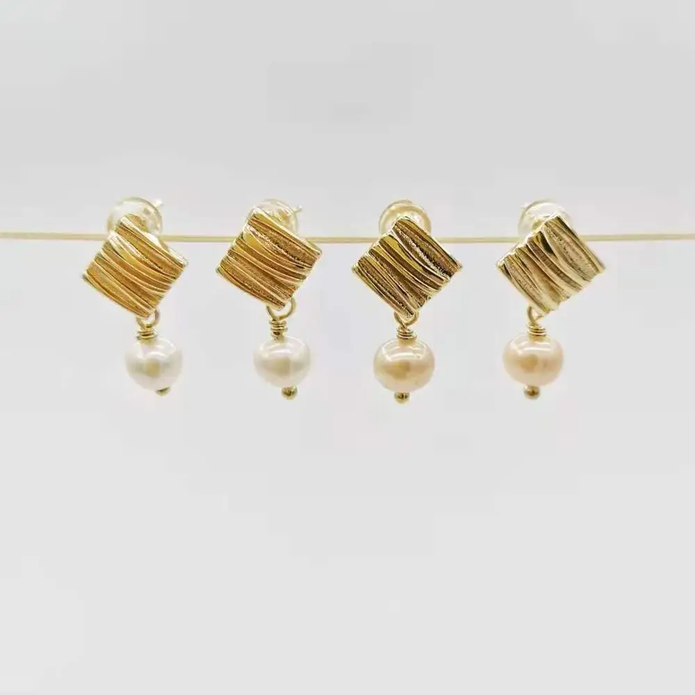 

Simple Drop Freshwater Pearl Earrings Square Pendants Charms 14K Gold Filled Hoops For Women Classic Elegant Earrings Trend