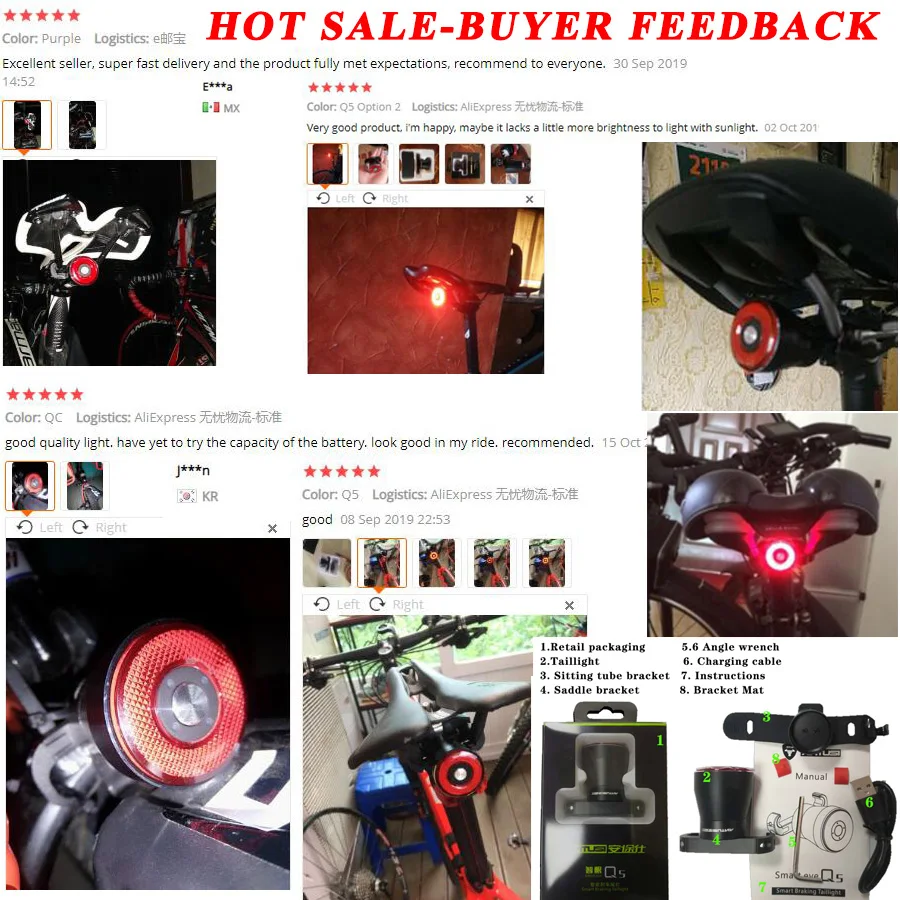 

Bicycle Flashlight Cycling Bike Rear Light Auto Start/Stop Brake Sensing IP56 Waterproof LED Charging Bicycle Cycling Tail light