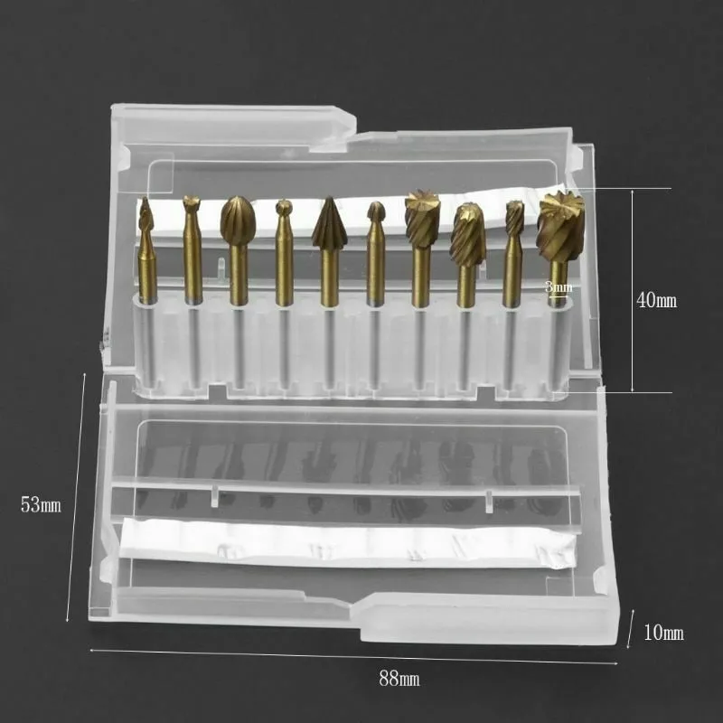 

10Pcs Titanium-plated Rotary File 3mm Steel Shank Mini Router Bits Set Rotary Tool Accessories Rotary Tools