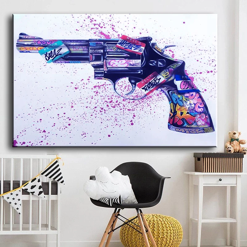 Современный Настенный декор пистолет граффити художественные плакаты принты на
