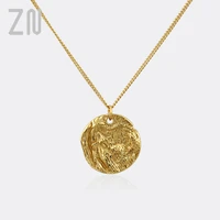 zn trendy statue coin pendant necklace vintage personality design irregular relief necklaces for women fashion jewelry gifts