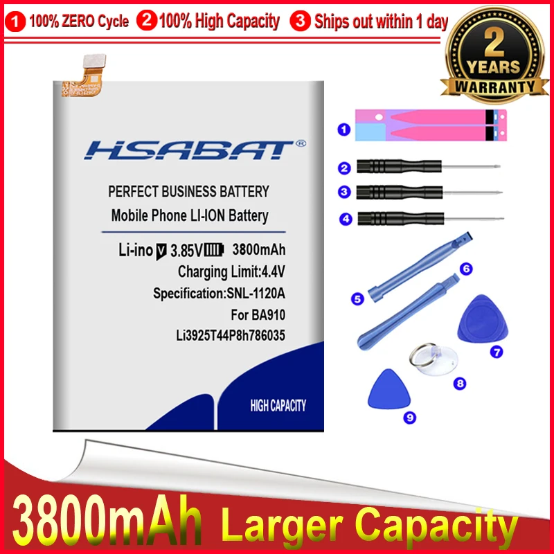 HSABAT 0 цикл 100% новый 3800mAh Li3925T44P8h786035 Аккумулятор для ZTE Blade BA910 A910 A512 Xiaoxian 4 BV0701
