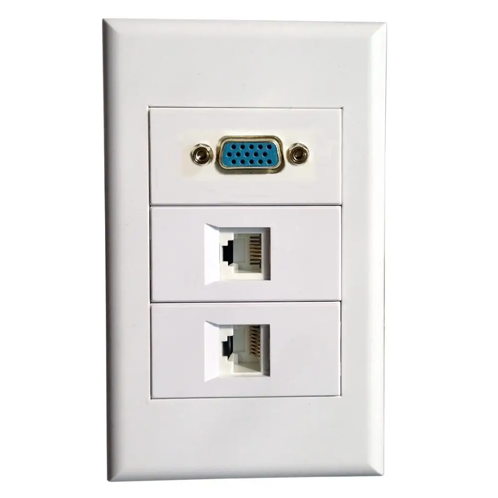 Wall Plate with VGA + RJ45 RJ11 Ports White FacePlate Cover Holder Outlet connectors plug jack | Мобильные телефоны и