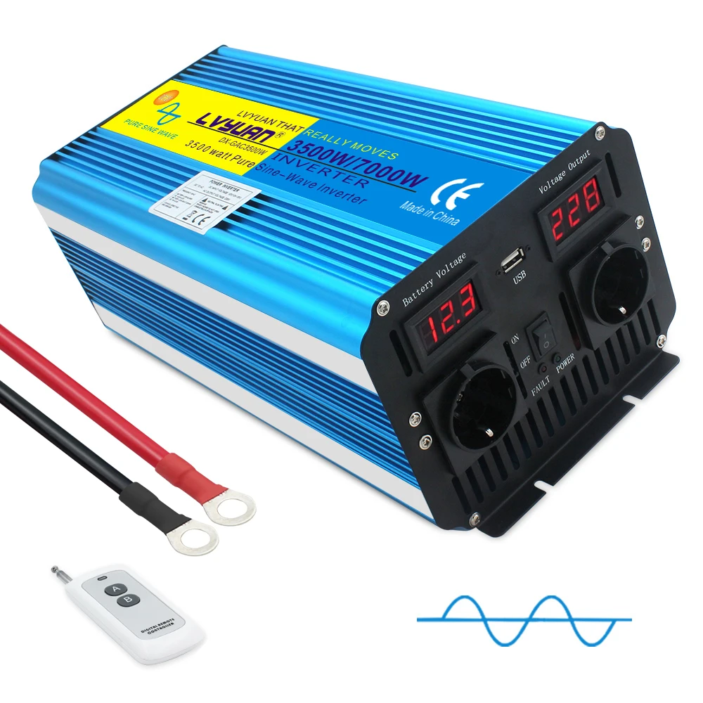 $199.99 3500W/7000W Pure Sine Wave Inverter DC 12V / 24V to AC 220V 230V 240V Voltage Converter LED Voltage Display Universal EU Socket