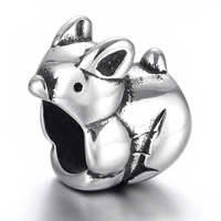 stainless steel rabbit bead polished 8mm large hole metal beads slide charms for diy bracelet jewelry making accessories