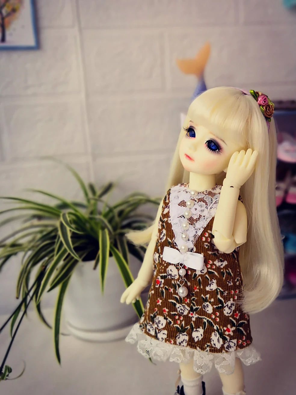 

Free shipping Doll clothes,Doll dress +headdress+socks for 1/6 BJD doll, Doll accessories for 1/6 BJD doll ，2 set /lot