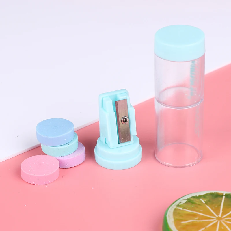 

Pencil Sharpener Candy Color With 4pcs Erasers Kawaii Pencil Sharpener For Girls Gifts Back To School Supplies Korean Stationery