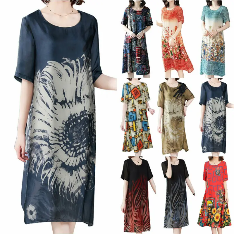 

Trevor Womens Ladies Floral T-Shirt Dress Summer Holiday Beach Kaftan Flared Sundress