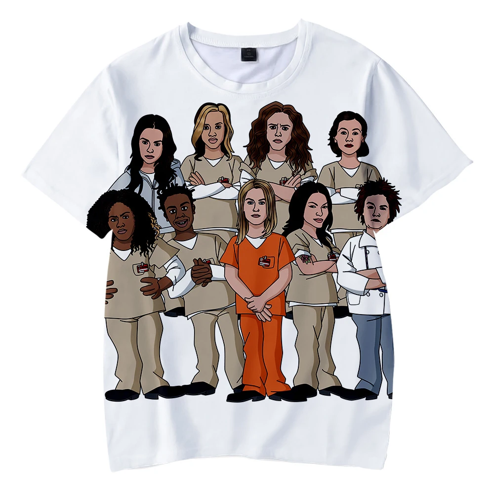 Оранжевая Новая Черная Детская футболка с круглым вырезом и принтом летняя