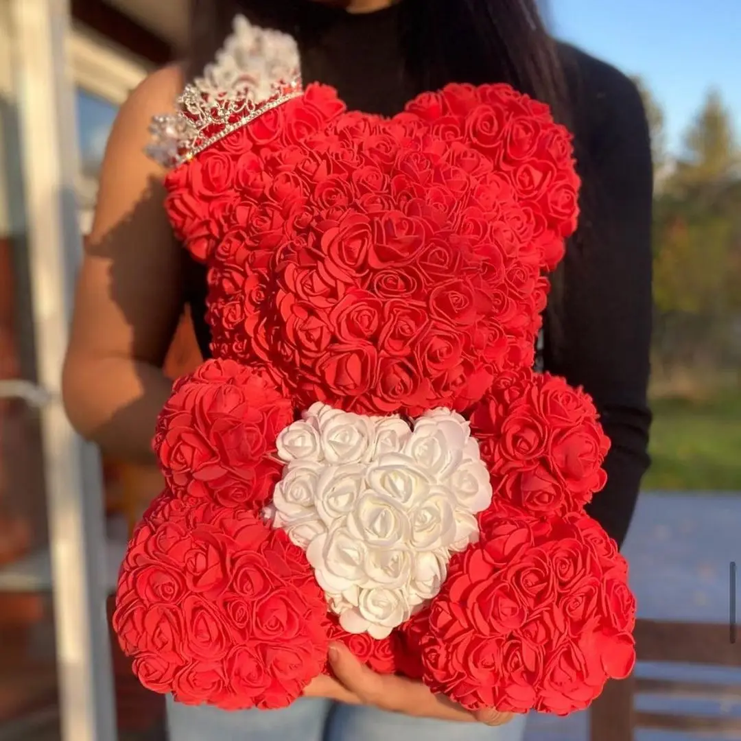

Hot 40cm Teddy Rose Bear Valentines Day Gift Artificial Flower Bear Rose Birthday Gift for Girlfriend Wedding Decor Women Gifts