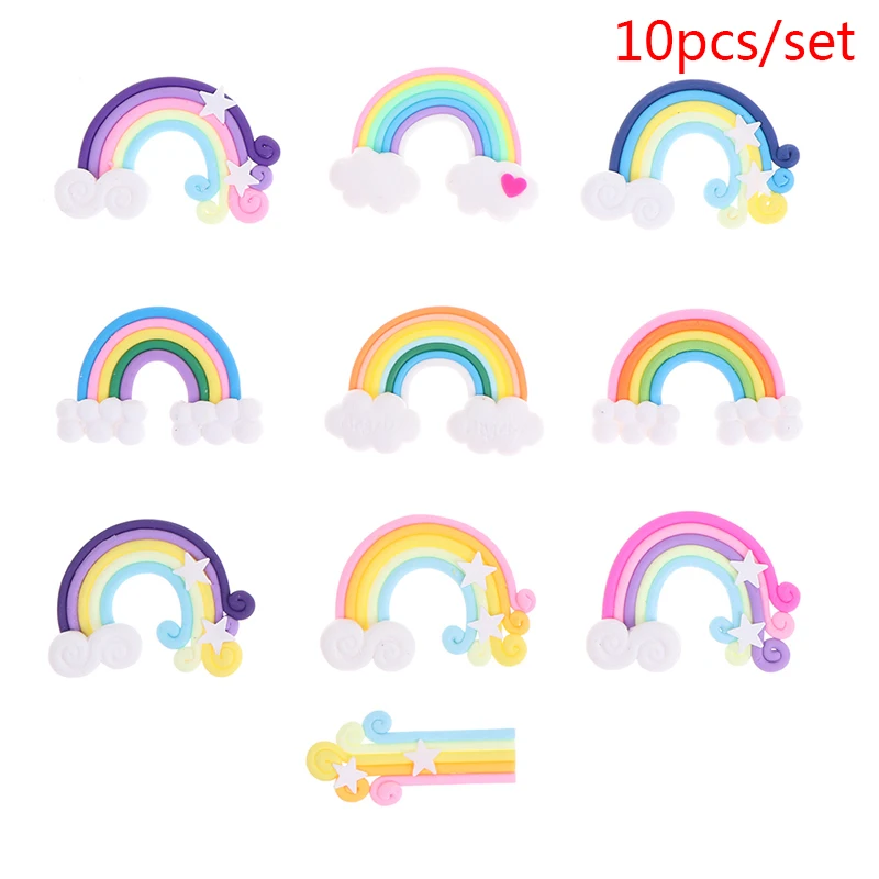

10pcs/set Soft Clay Rainbow Cabochons Handmade Resin Material Hair & Costume Accessories