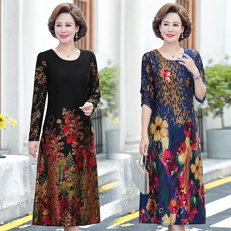 Винтажное Повседневное платье миди с цветочным принтом Осеннее элегантное