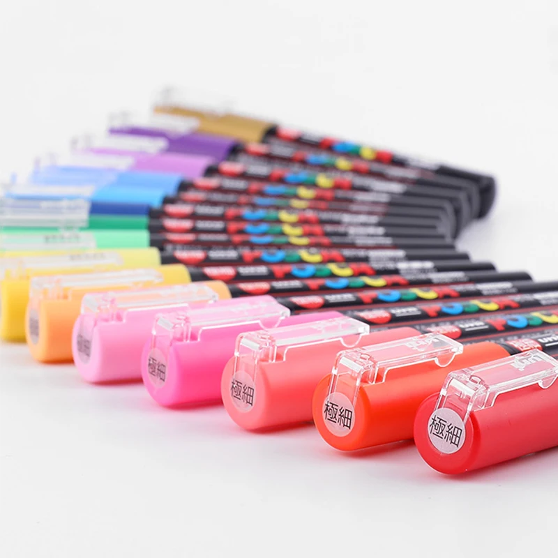 UNI POSCA PC 1M 12 цветов Костюм рекламная ручка граффити Выделите пропилена с круглой