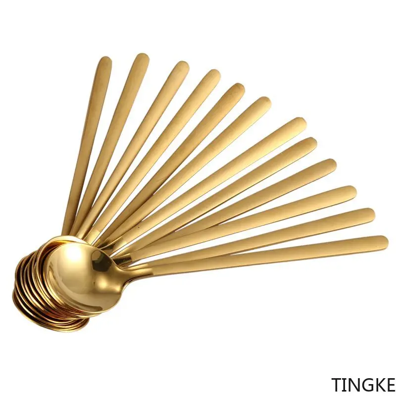 

Золотая квадратная круглая кофейная ложка из нержавеющей стали, Мини чайные ложки, десертная ложка для сахара, ложка для мороженого, супа, 12 ...