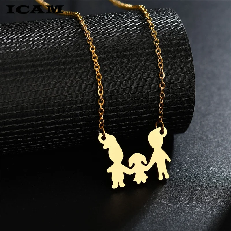 ICAM высокое качество 316L нержавеющая сталь любящее семейное ожерелье для девочек