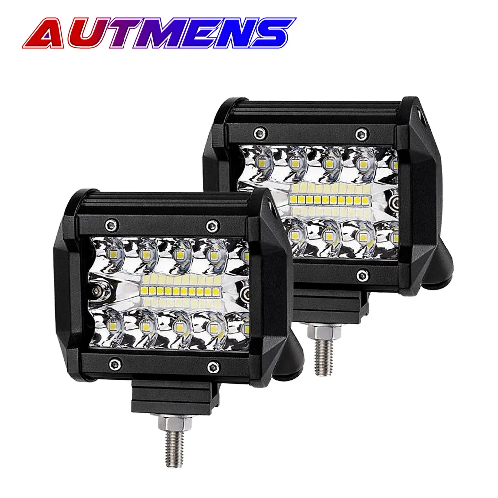 2Pcs 4Inch LED Work Lights Pod yellow white Triple Row Cubes Offroad Driving Light For Pickup Truck ATV UTV SUV Boat | Автомобили и