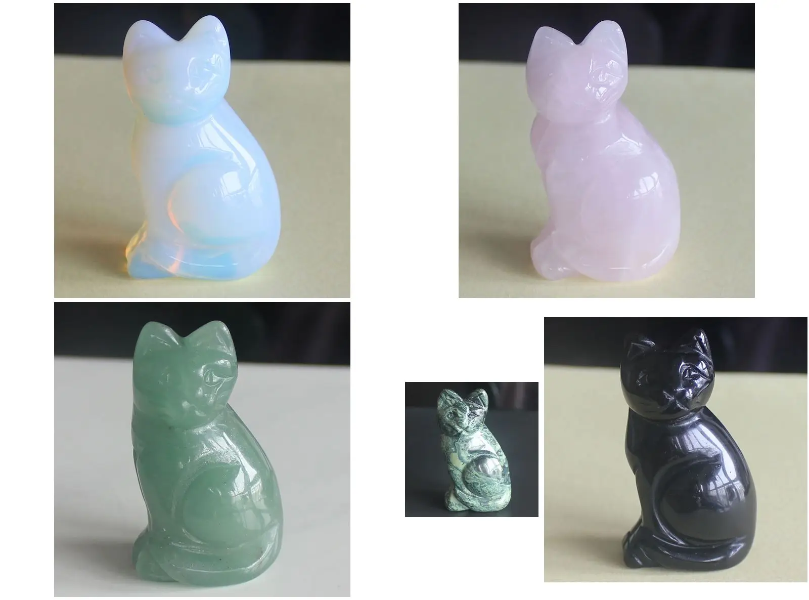 

Hand Carved Mixed gemstom crystal cat animal Figurine Animal statue