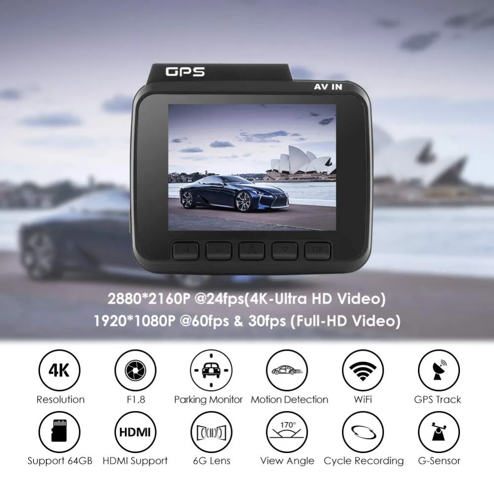 GS63H 4K Встроенный GPS WiFi Автомобильный видеорегистратор для транспорта с двумя