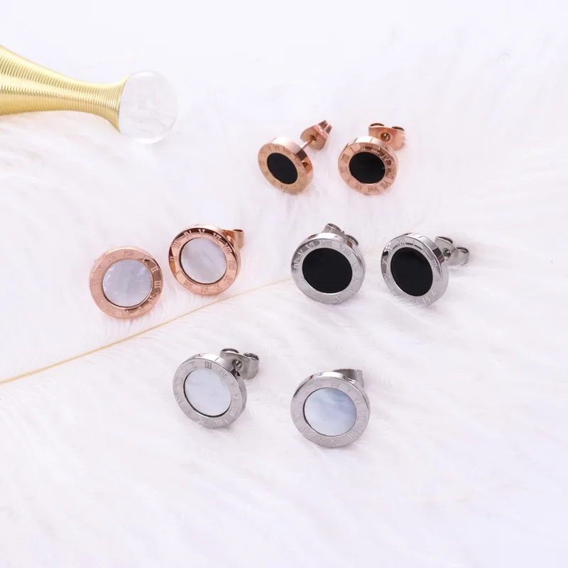 Черные и белые модные серьги из нержавеющей стали с римскими буквами 2 пары в