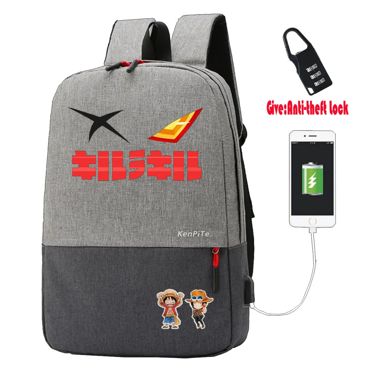 Японский рюкзак с аниме Kill a для мужчин и женщин USB-зарядкой защитой от кражи