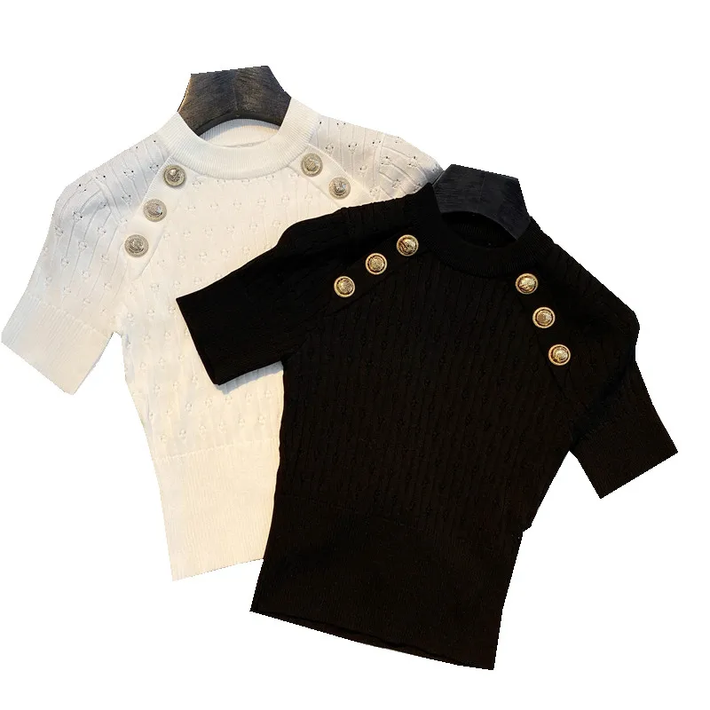 

Cropped Knitted Tshirt Woman Spring Autumn Fashion Underwear Outer Wear Goddess Knitted T-shirt Ladies Body Jumper Shirt Tops