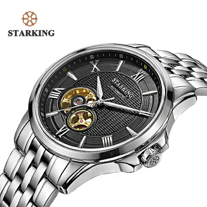 

STARKING Watch Men Luxury Brand Automatic Mechanical Waterproof Tourbillon Watch Calendar Leather Gold Wristwatch Relogio clock