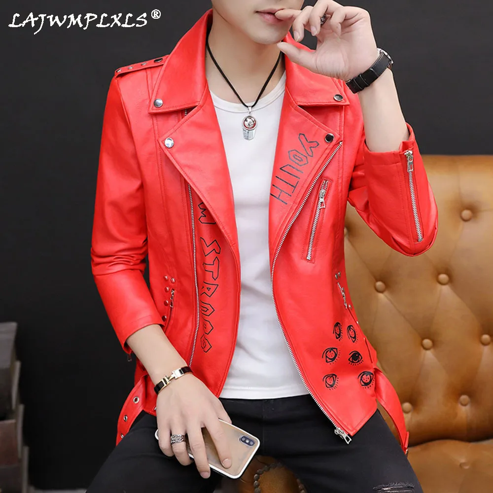 

Весна 2021 новый дизайн мотоциклетные курточка бомбер кожаная куртка с поясом для мужчин осень отложной воротник Slim fit Мужская кожаная куртка...