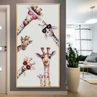 Картины на холсте с граффити красочные Животные Жираф семья с очками картины печать на стене для детской комнаты домашний декор