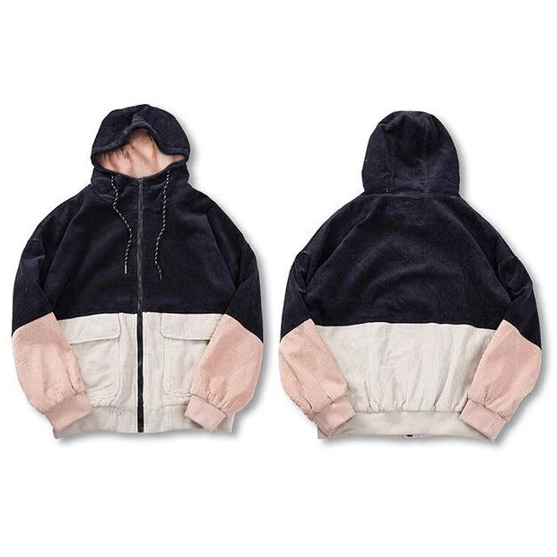 

Hip Hop Hoodie Loose Jacket Men Winter Corduroy Jacket Harajuku Red Patchwork Autumn Hooded Bomber Jacket Coat Reggae Jamaica