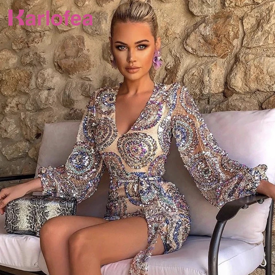 Karlofea женское великолепное платье с блестками винтажное разноцветное украшенный